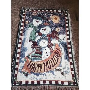 Tapestry Throw Blanket Christmas Snowman Family North Star Happy Holidays Edith